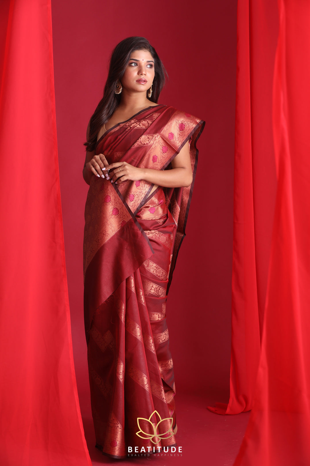 Beatitude Red Woven Banarasi Saree with Unstitched Blouse