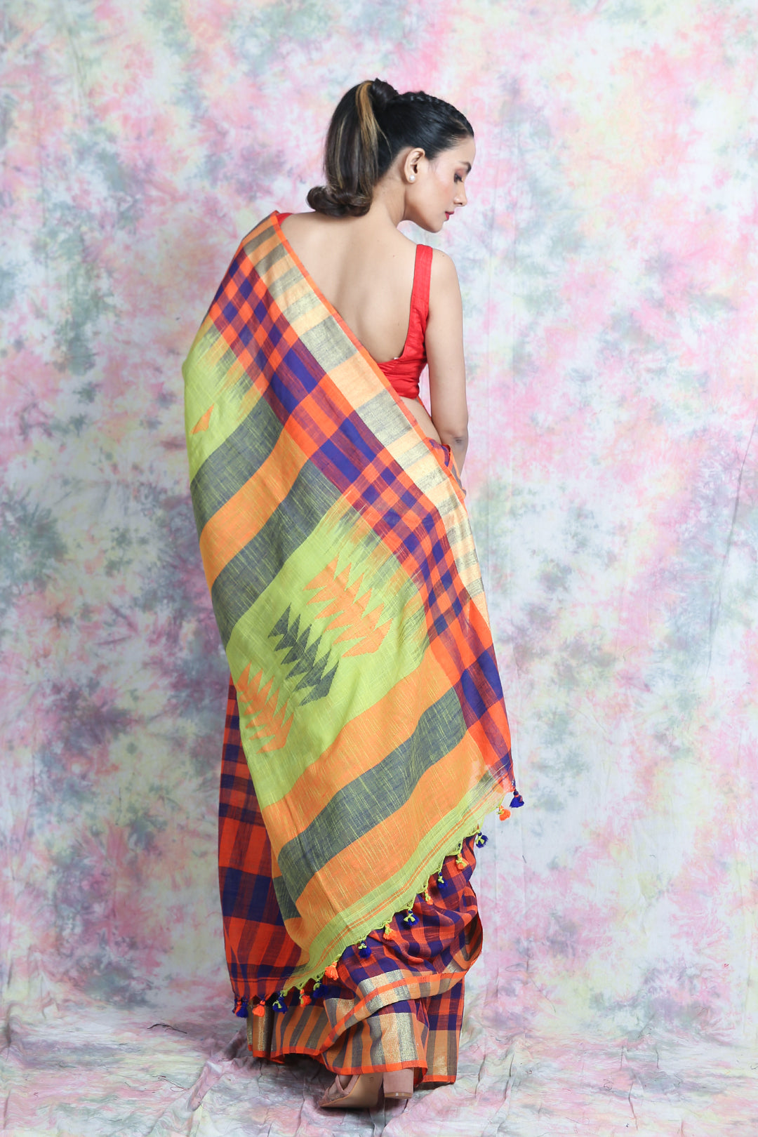 Checkered Design Green Handloom Saree freeshipping - Charukriti