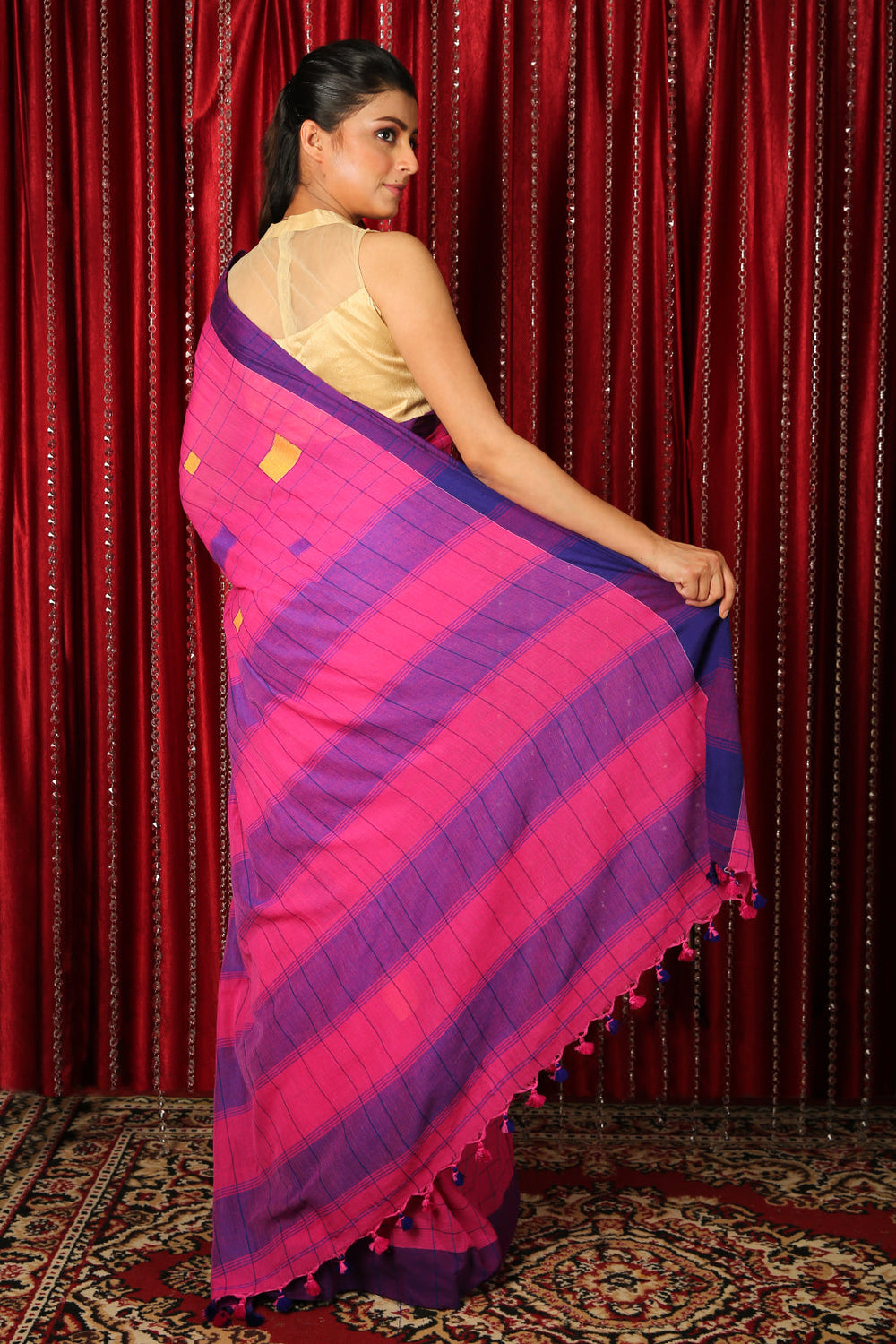 Pink Box Weaving Design Handloom Saree freeshipping - Charukriti