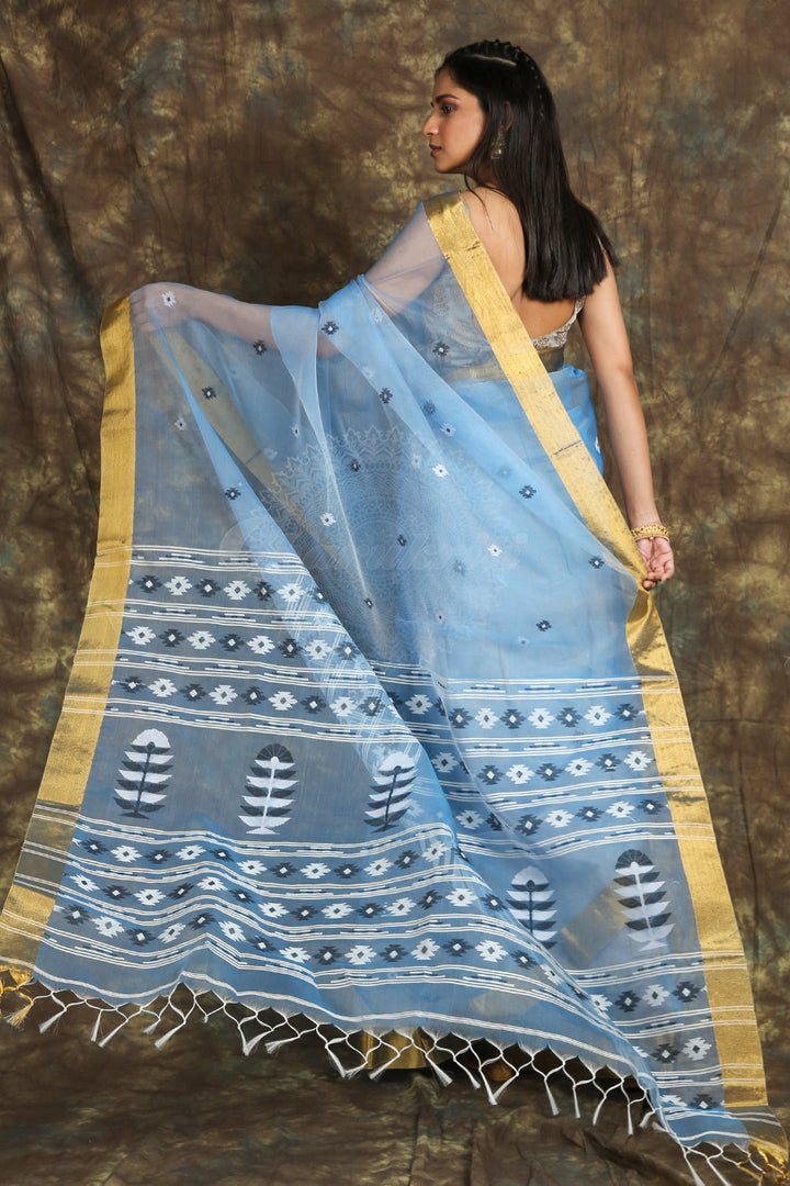 Sky Musline Saree With Allover Butta freeshipping - Charukriti