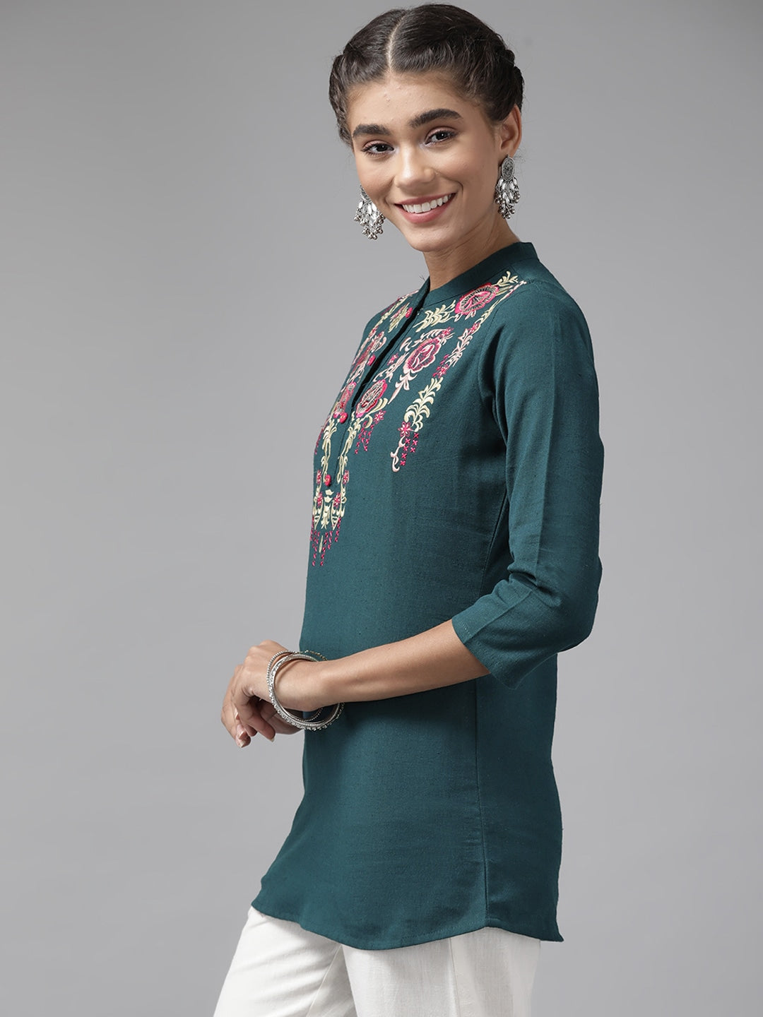 Teal Floral Embroidered  Top Yufta Store