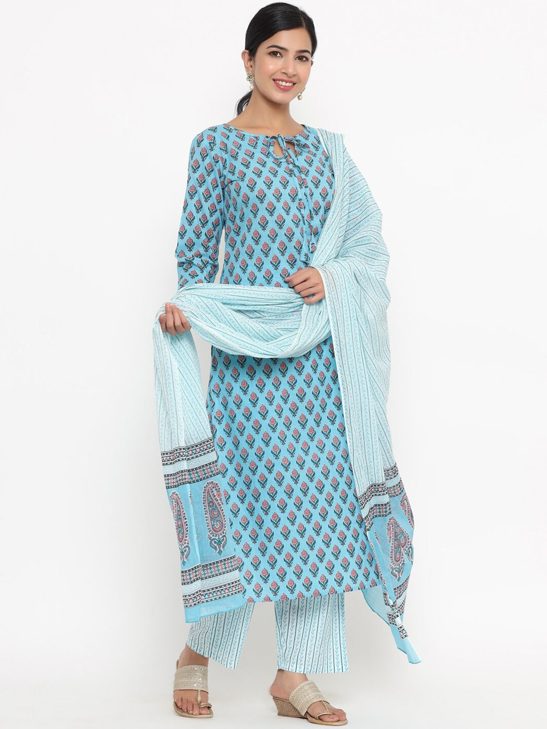 Blue Ethnic Motifs Printed Dupatta Set Yufta Store