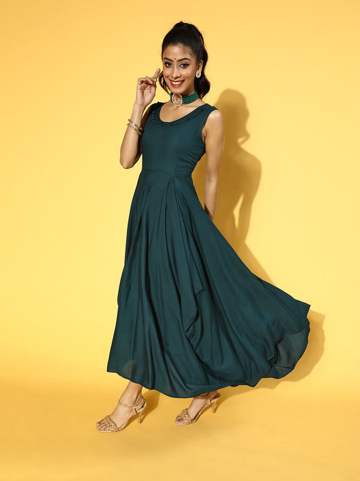 Teal Green Solid Maxi Dress Yufta Store
