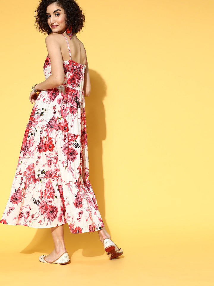 White & Pink Floral Printed Dress Yufta Store