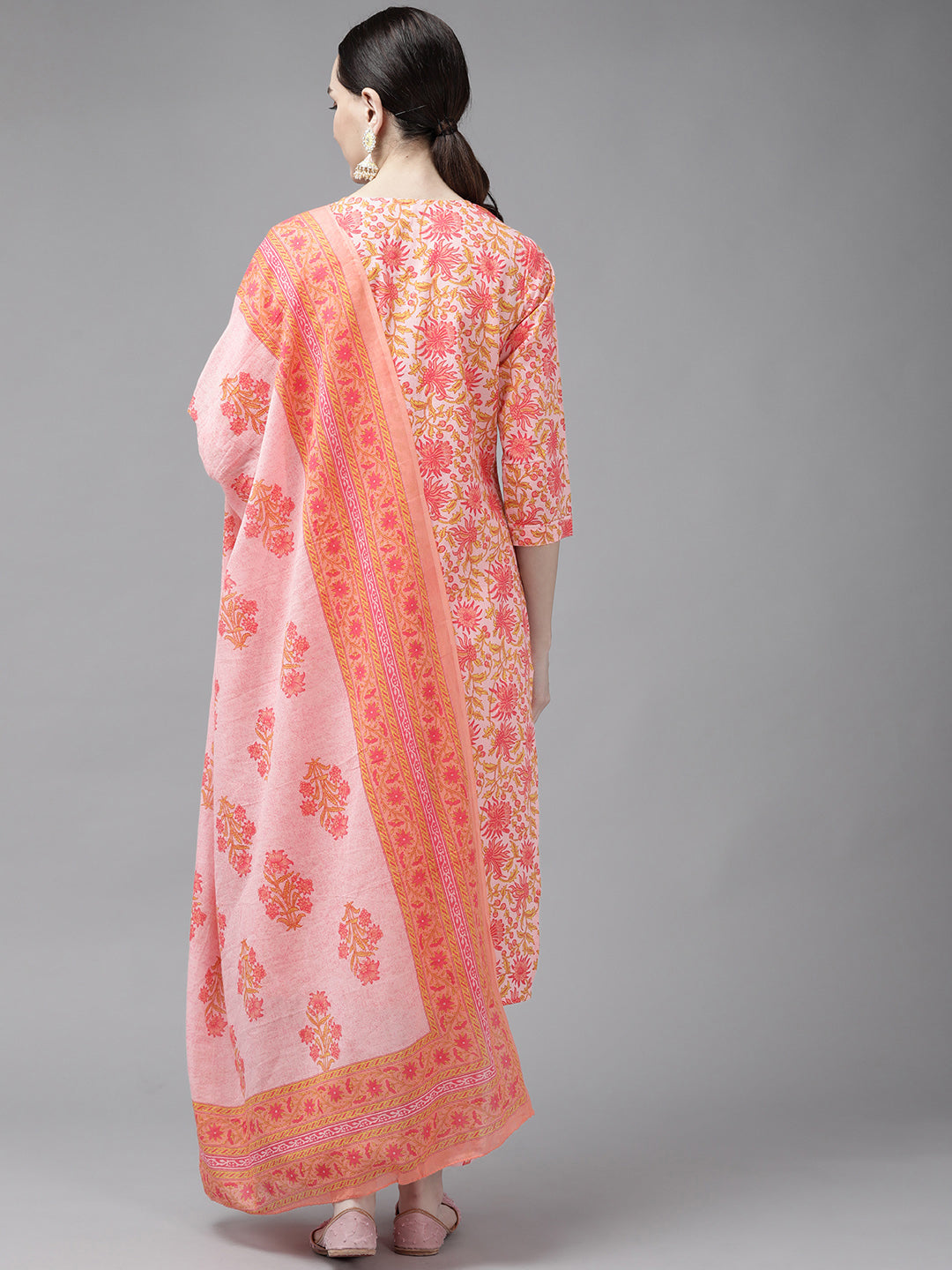 Peach Printed Cotton Dupatta Set Yufta Store