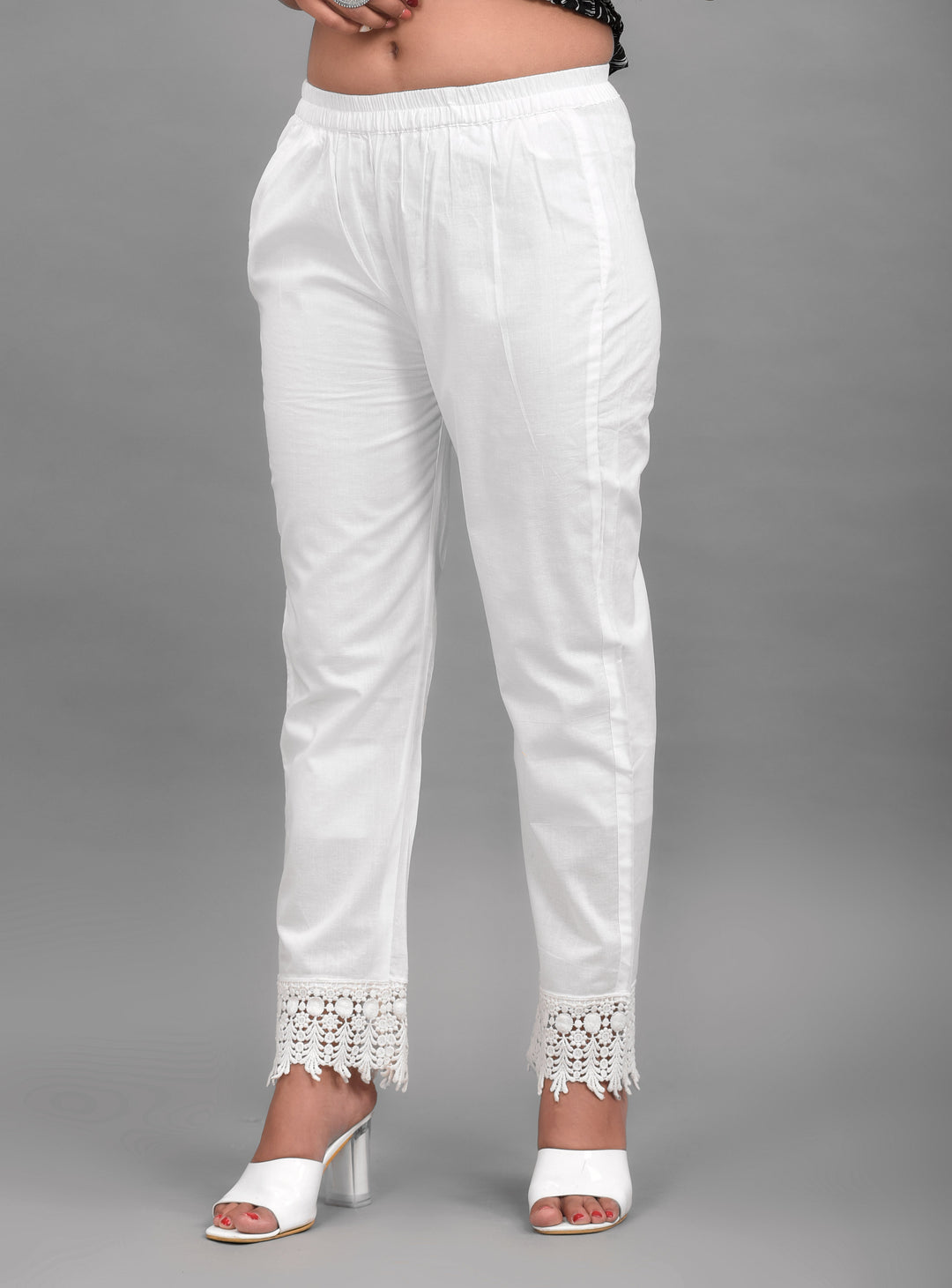 White Cotton Lace Detailed Palazzo