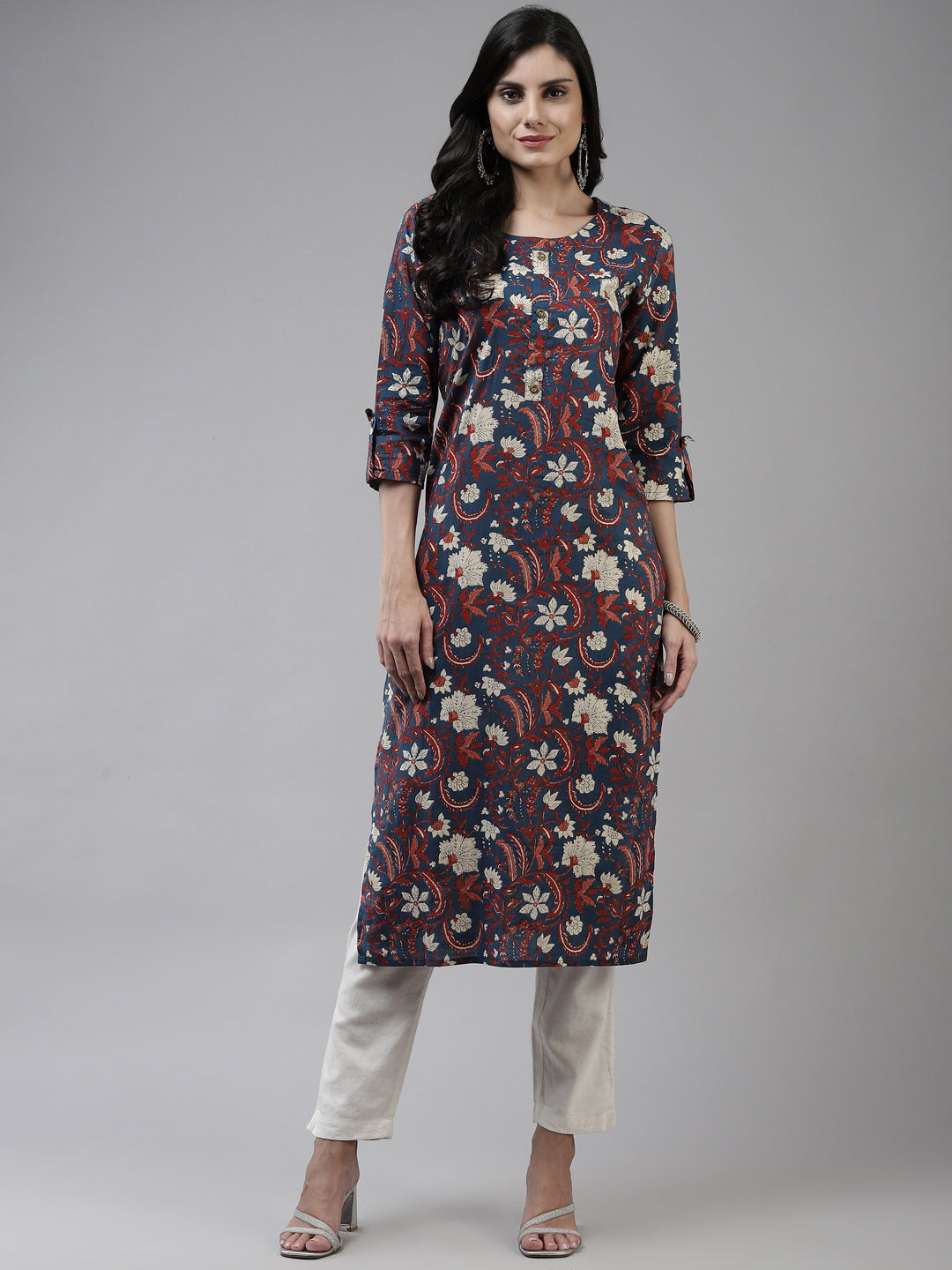 Navy Blue Printed Kurta Yufta Store