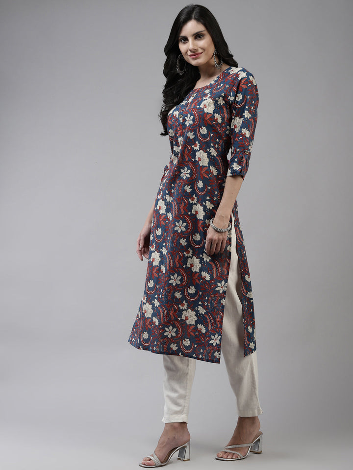 Navy Blue Printed Kurta Yufta Store