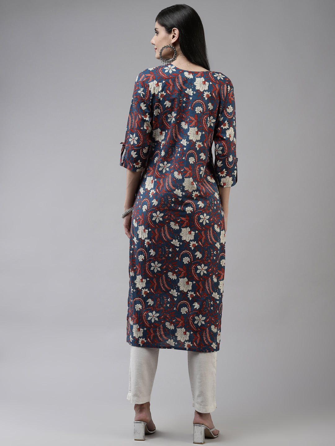 Navy Blue Printed Kurta Yufta Store