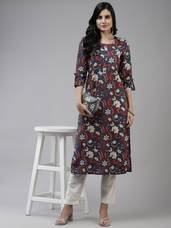 Navy Blue Printed Kurta Yufta Store