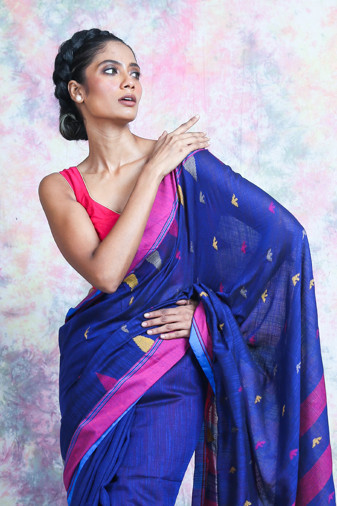 Temple Design Weaving Blue Handloom Saree freeshipping - Charukriti