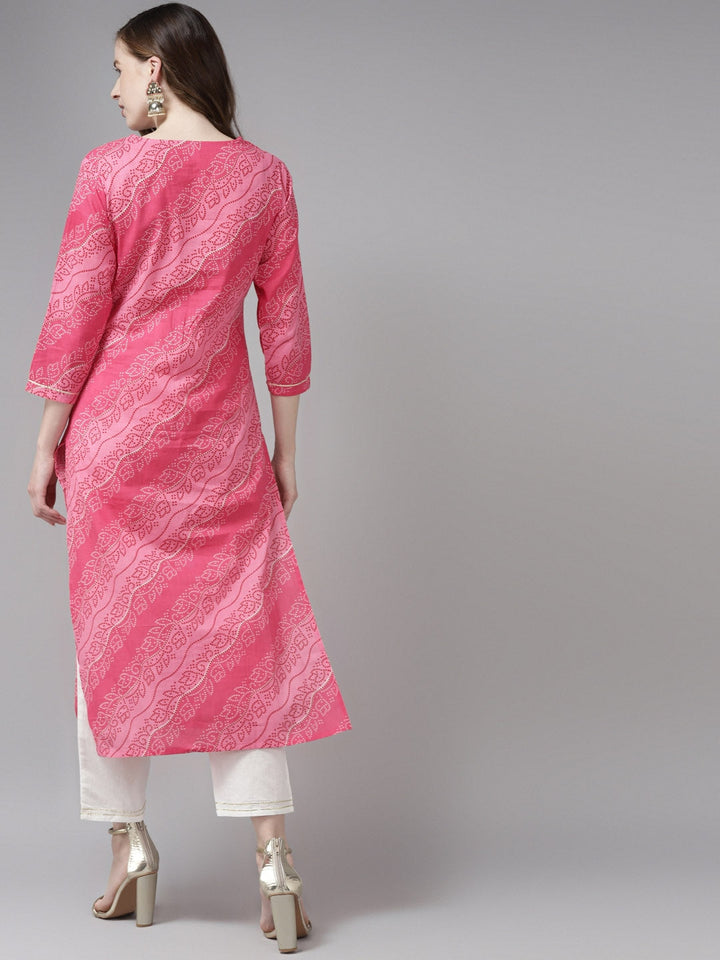 Pink & Offwhite Bhandhej Printed Kurta Set Yufta Store