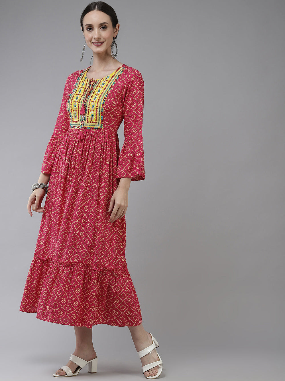 Pink & Yellow Ethnic Motifs Ethnic Dress Yufta Store