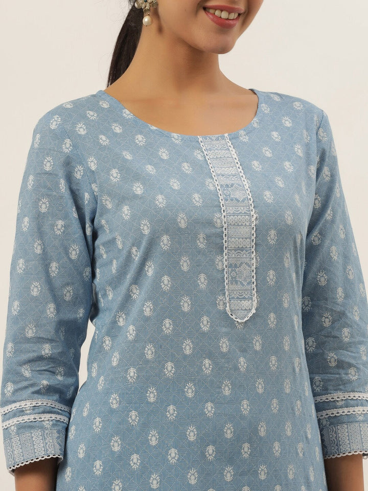 Blue Printed Cotton Kurta Set Yufta Store