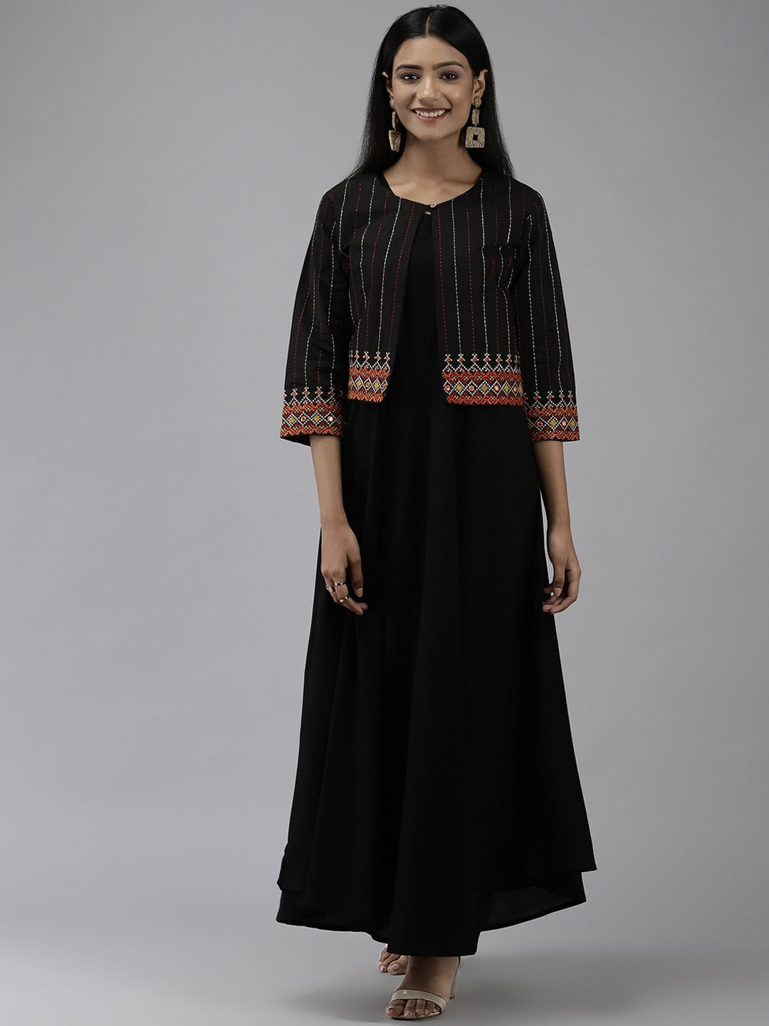 Black Ethnic Dress with Jacket Yufta Store