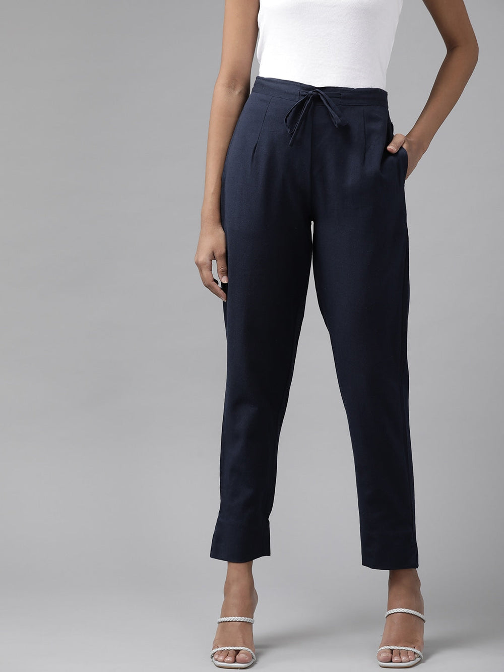 Navy Blue Cotton Fit Trousers Yufta Store