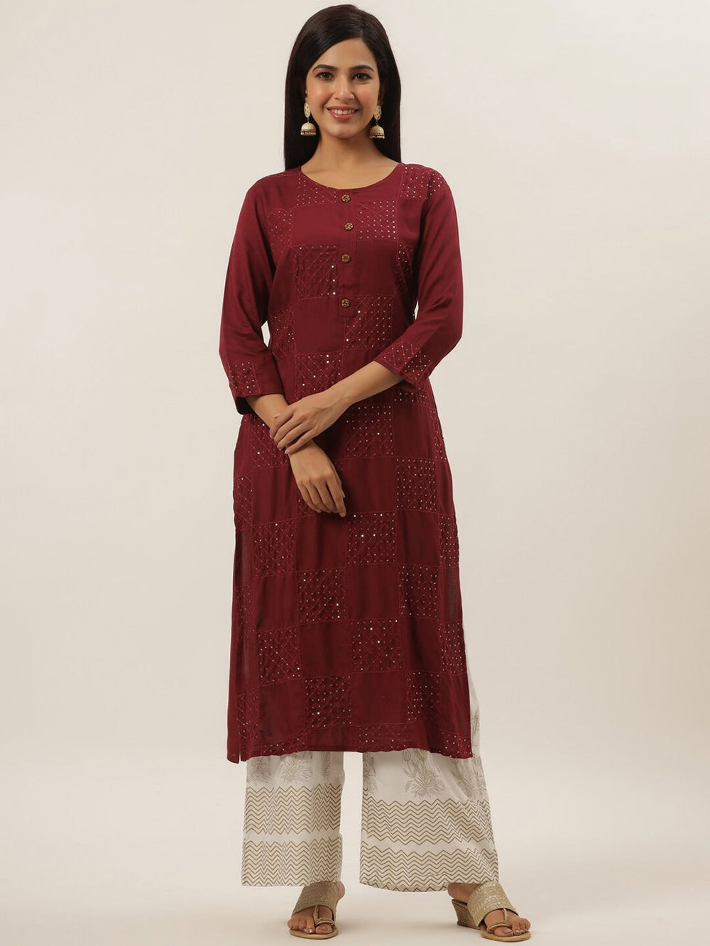 Maroon Sequined Dupatta Set Yufta Store