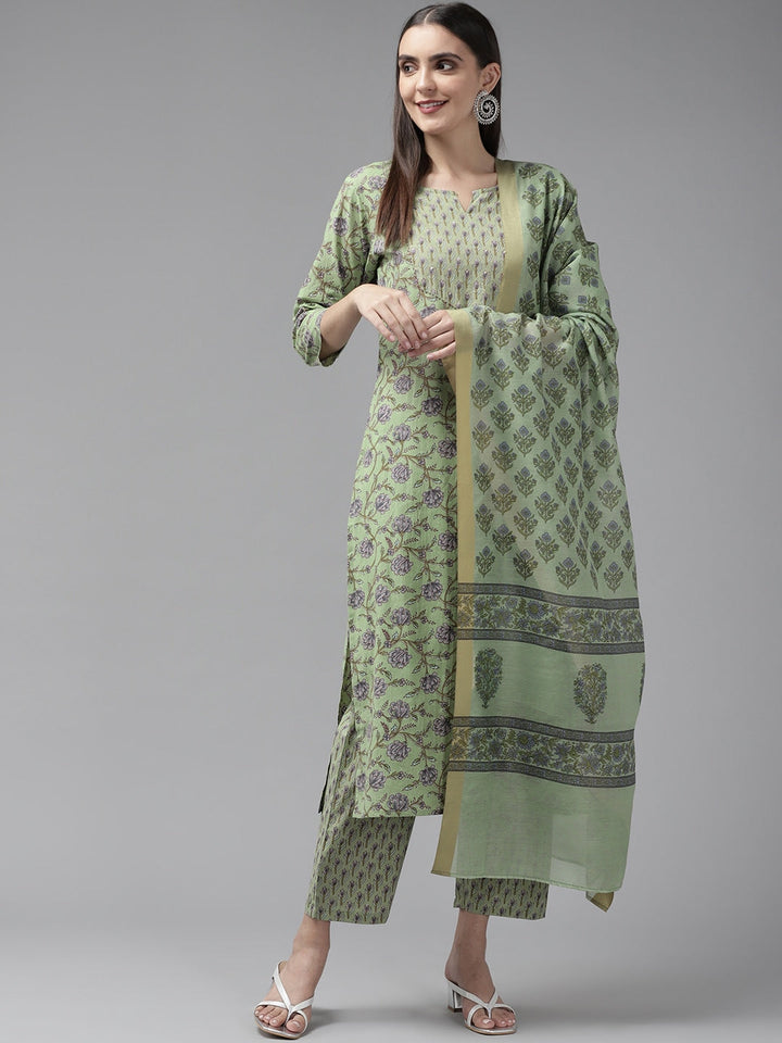 Green Ethnic Printed Dupatta Set Yufta Store