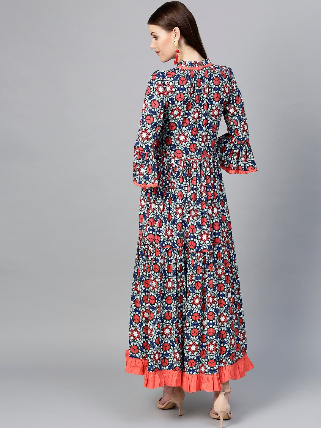 Blue & Coral Printed Kurta Yufta