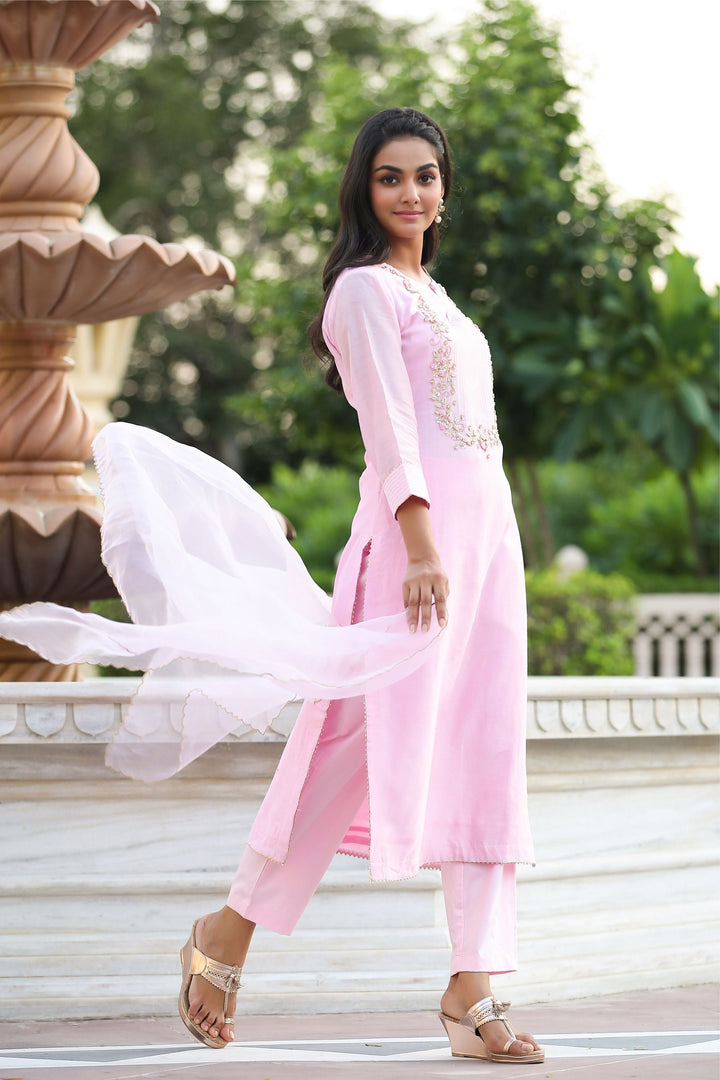 Lilac Pink Pure Chanderi Suit Set