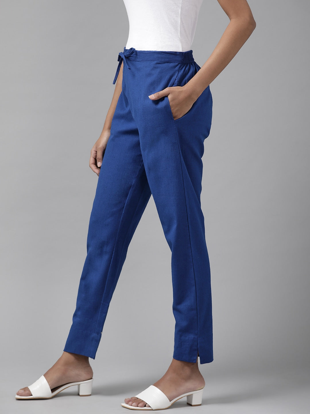 Blue Cotton Fit Trousers Yufta Store