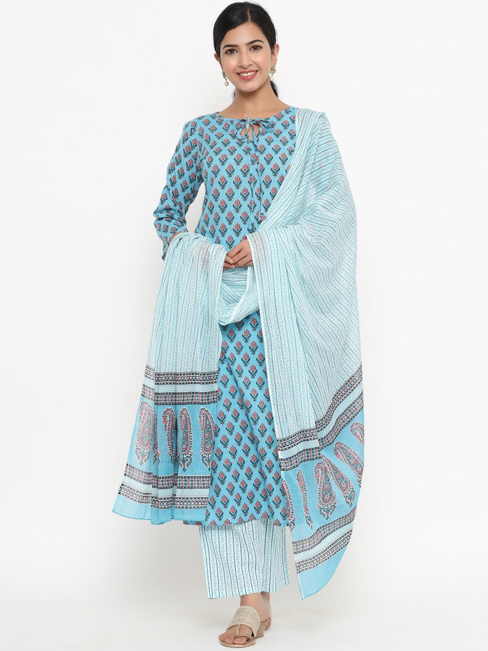 Blue Ethnic Motifs Printed Dupatta Set Yufta Store