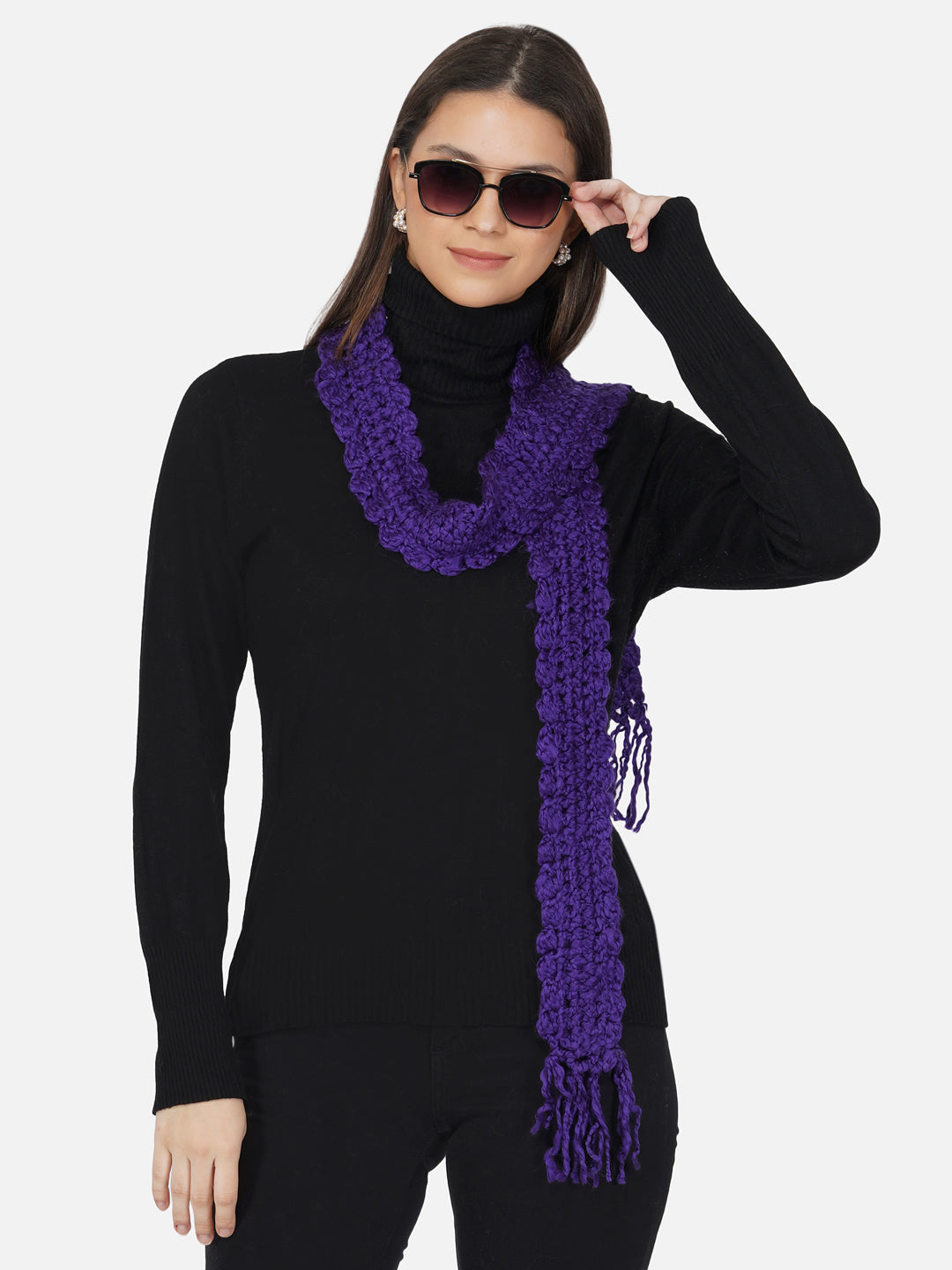 Fabnest Wool Blend Purple Self Design Winter Scarf-Scarf-Fabnest