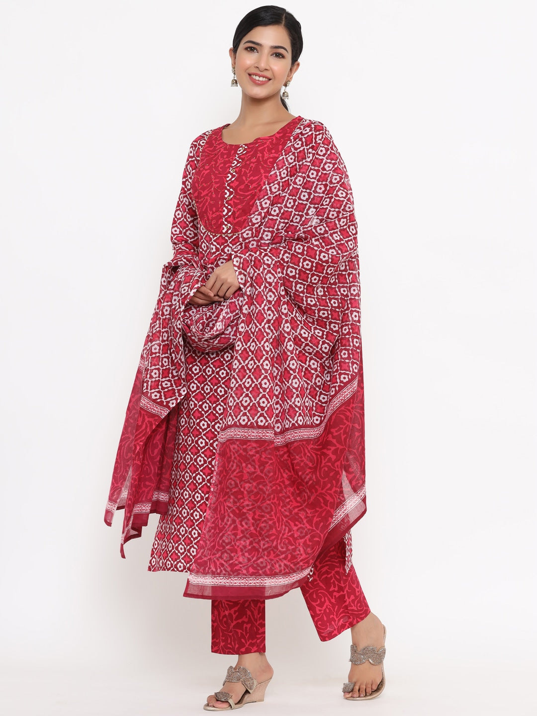 Pink Ethnic Motifs Printed Dupatta Set Yufta Store