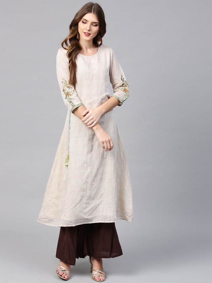 Beige A-Line Kurta Yufta