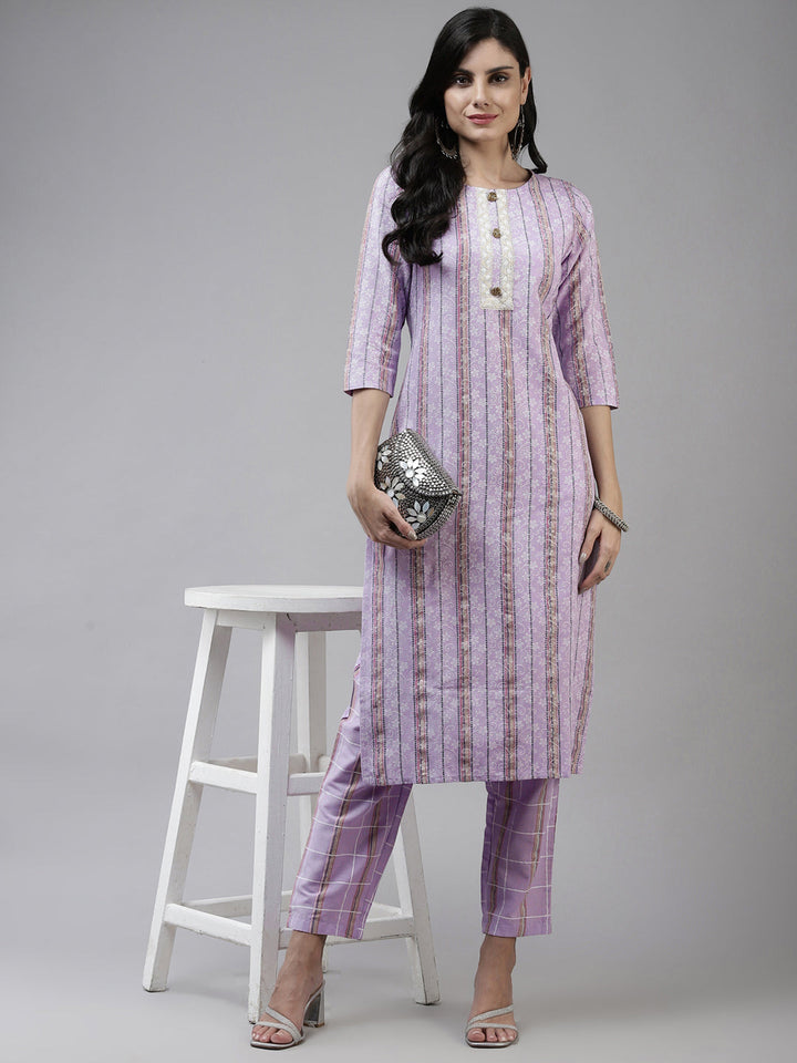 Lavender Printed Kurta with Trousers Yufta Store