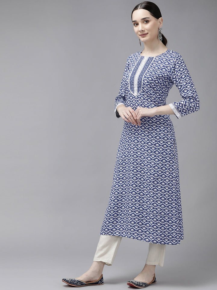 Blue Printed Gotta Patti Kurta Yufta Store