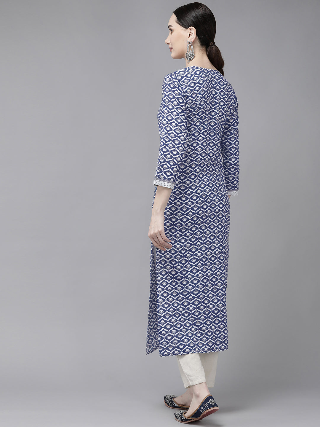 Blue Printed Gotta Patti Kurta Yufta Store