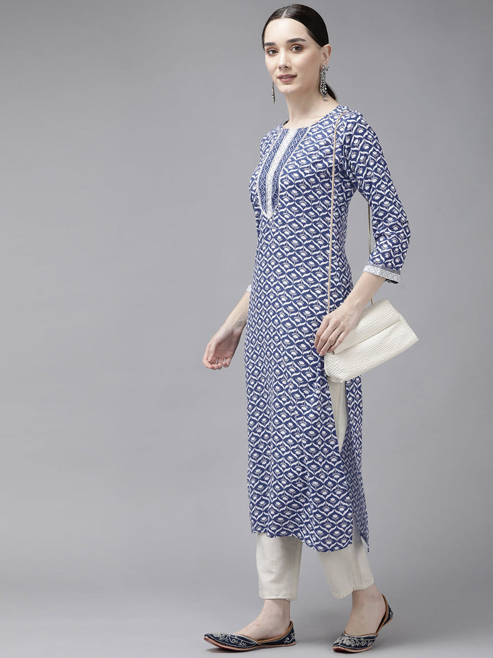 Blue Printed Gotta Patti Kurta Yufta Store