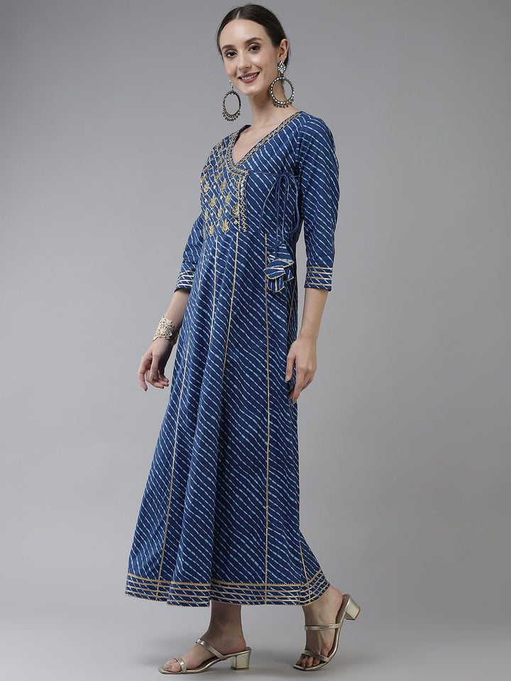 Blue Ethnic Motifs Maxi Dress Yufta Store