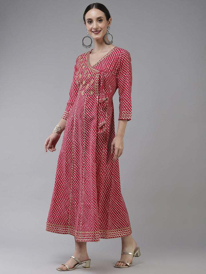 Pink Ethnic Motifs Maxi Dress Yufta Store