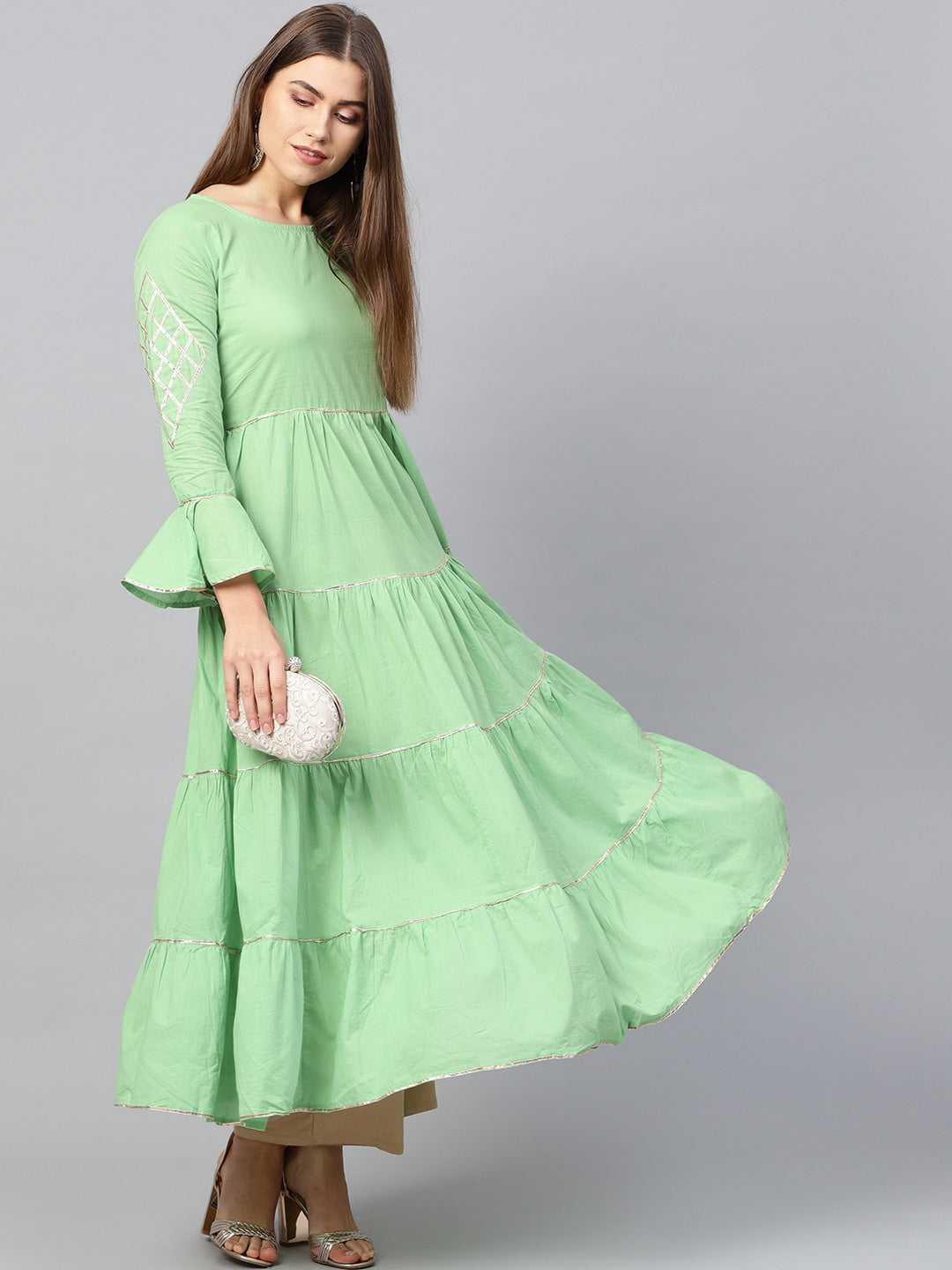 Green A-Line Kurta Yufta