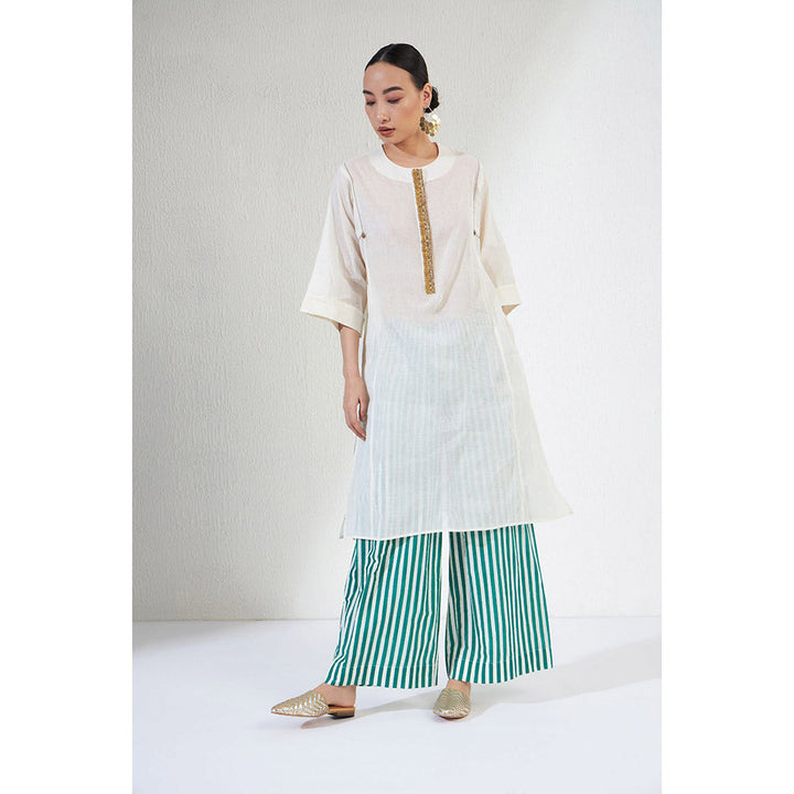 Aavidi By Dimple Farah Off White Embellished Or Sequined Co-ord (Set of 2)