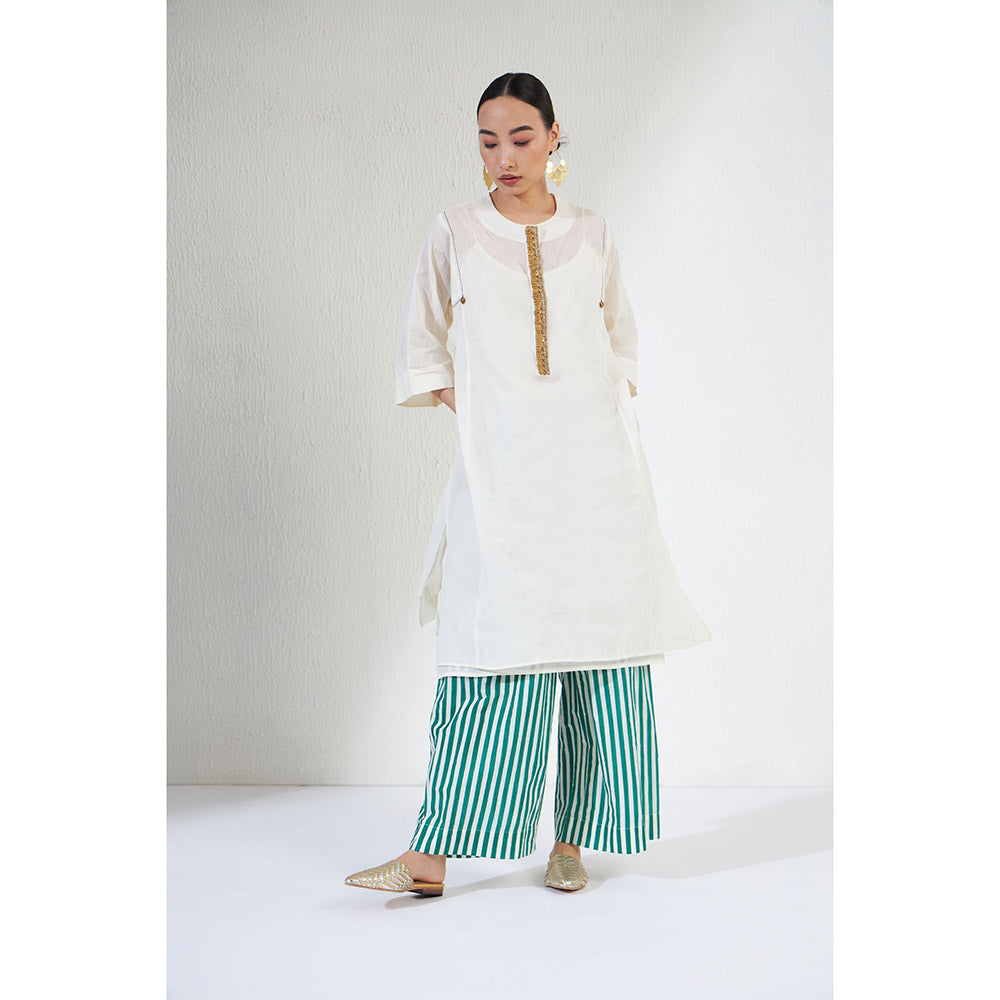 Aavidi By Dimple Farah Off White Embellished Or Sequined Co-ord (Set of 2)