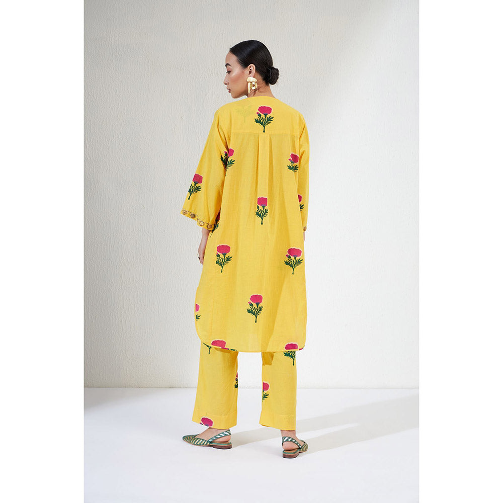 Aavidi By Dimple Gulnaar Yellow Floral Co-ord (Set of 2)
