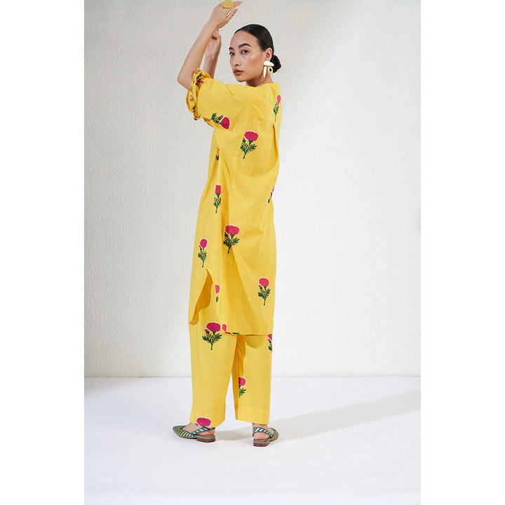 Aavidi By Dimple Gulnaar Yellow Floral Co-ord (Set of 2)