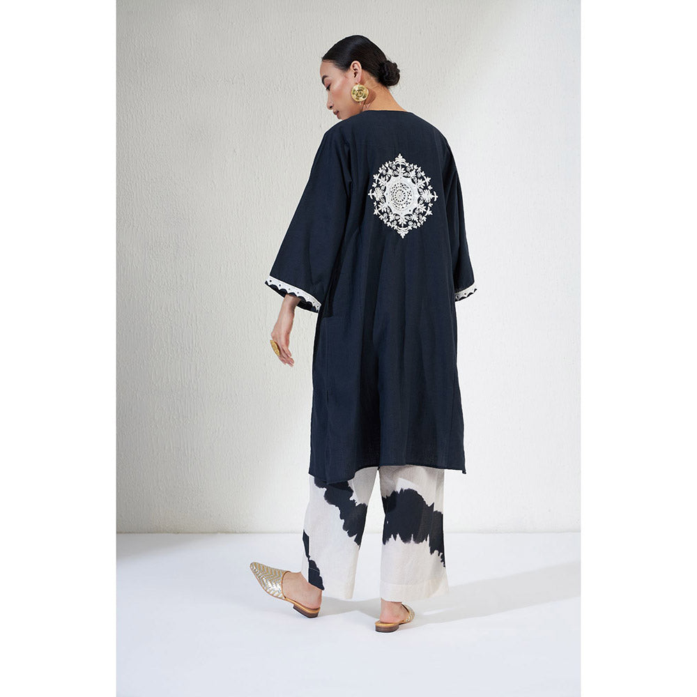 Aavidi By Dimple Zoya Navy Blue Embroidered Co-ord (Set of 2)
