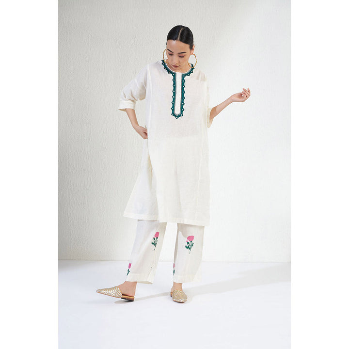 Aavidi By Dimple Zara Off White Embroidered Co-ord (Set of 2)
