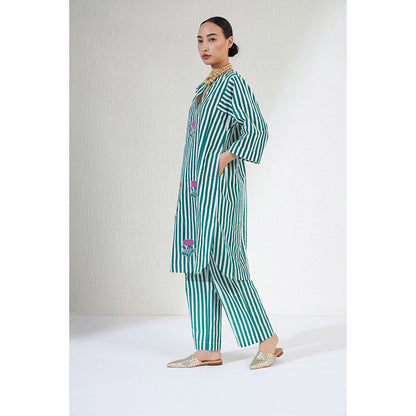 Aavidi By Dimple Zana Green Stripes Co-ord (Set of 2)