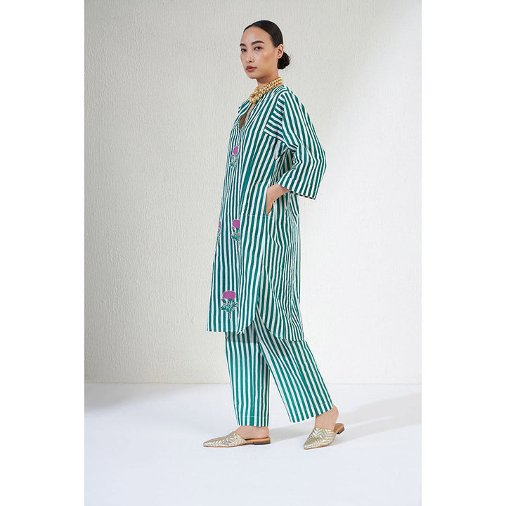 Aavidi By Dimple Zana Green Stripes Co-ord (Set of 2)