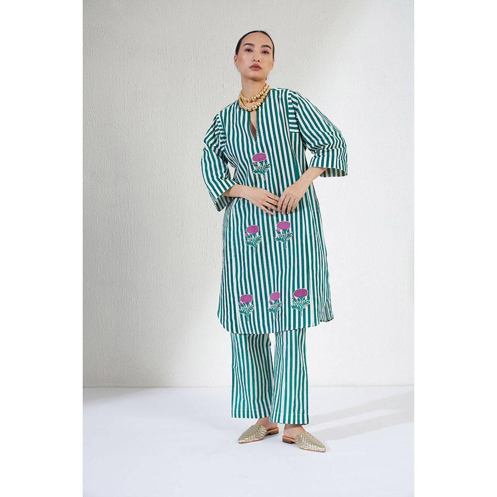 Aavidi By Dimple Zana Green Stripes Co-ord (Set of 2)