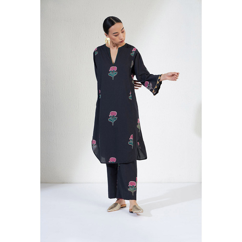 Aavidi By Dimple Gulnaar Navy Blue Floral Co-ord (Set of 2)