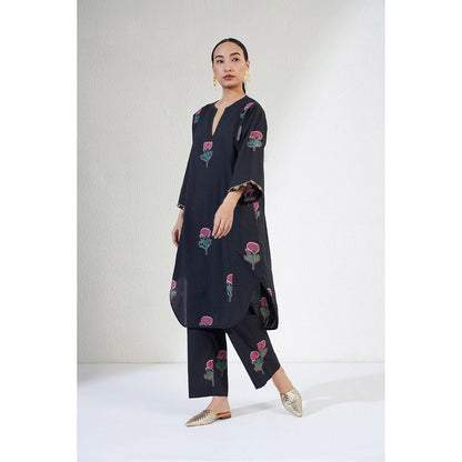 Aavidi By Dimple Gulnaar Navy Blue Floral Co-ord (Set of 2)