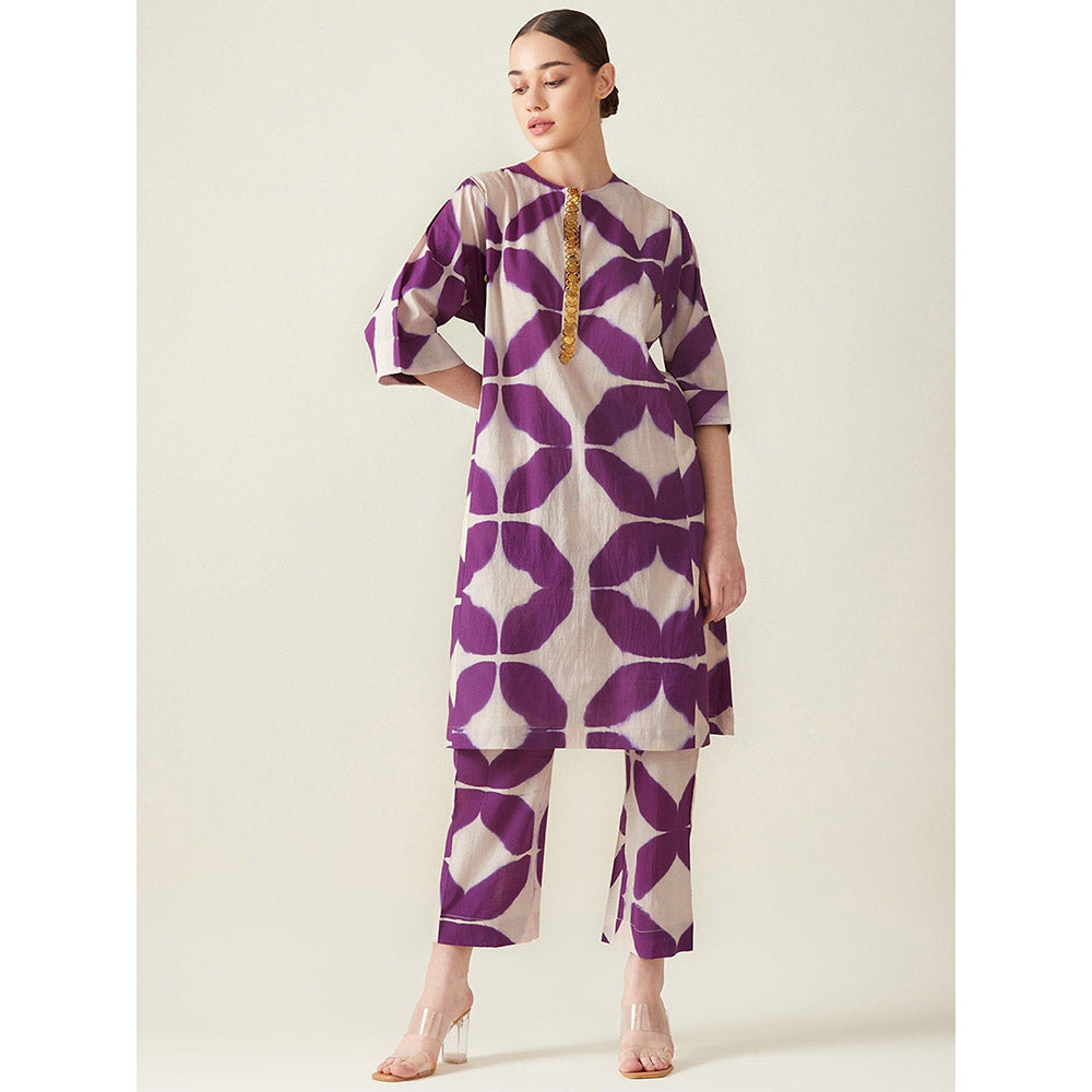Aavidi By Dimple Purple Clamp Dye Embroidered Co-Ord (Set of 2)