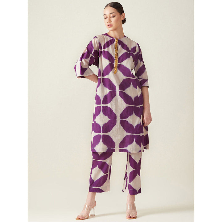 Aavidi By Dimple Purple Clamp Dye Embroidered Co-Ord (Set of 2)