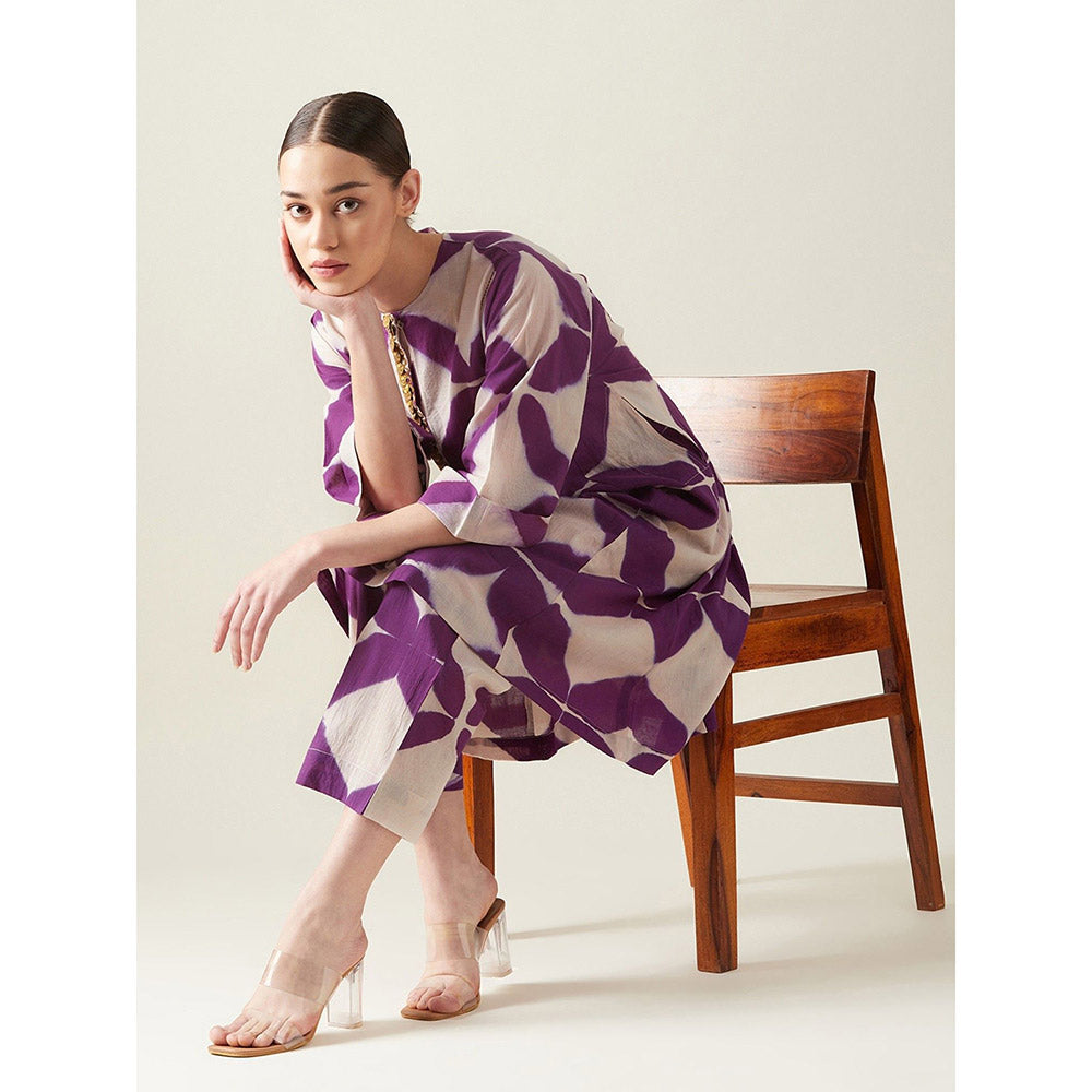 Aavidi By Dimple Purple Clamp Dye Embroidered Co-Ord (Set of 2)